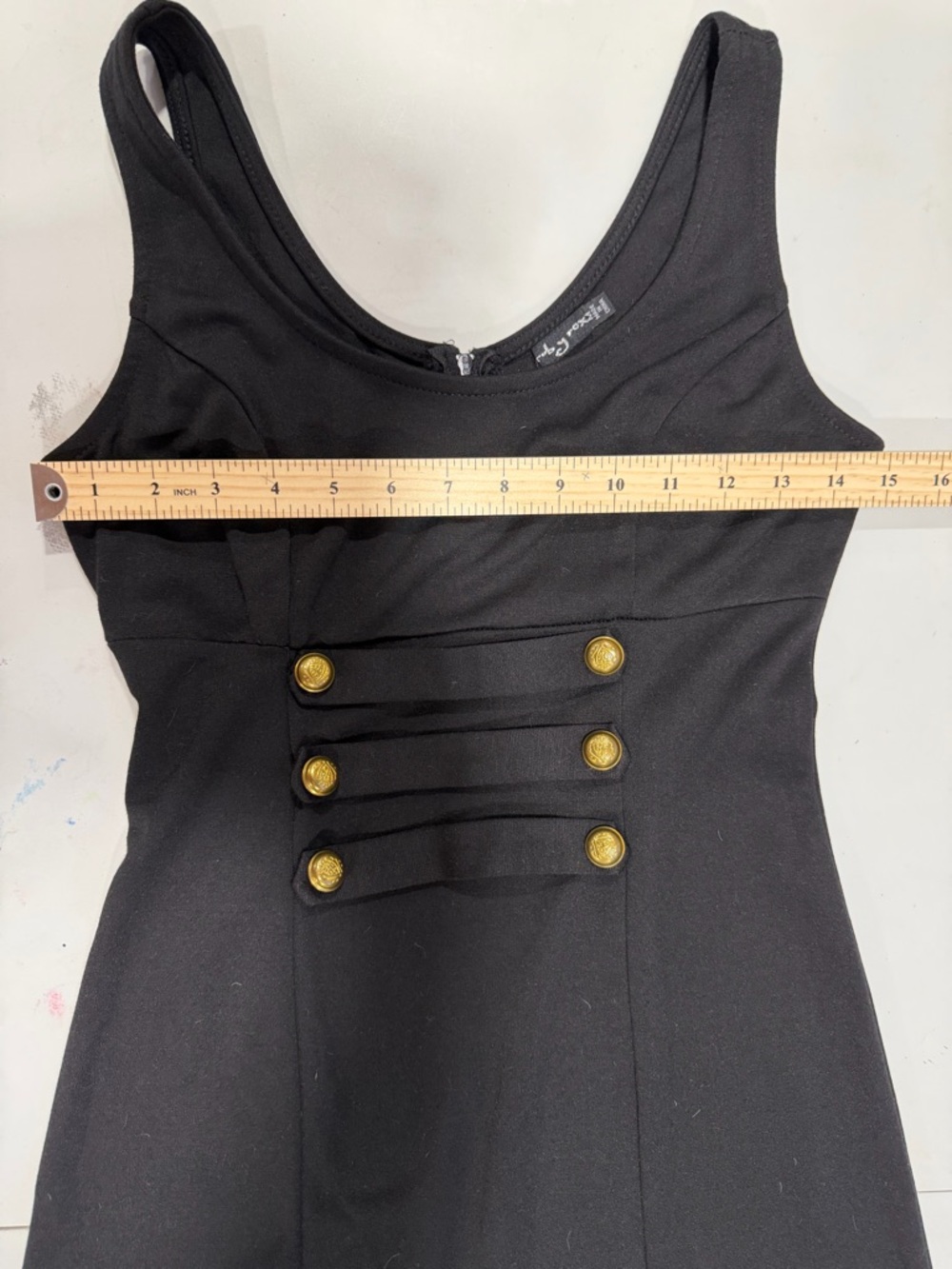 Ruby Rox Black Mini Dress with Gold Buttons - Picture 6 of 7